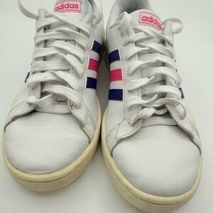 Adidas White Sneakers with Pink Accents